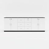 Yunmeryker Wood Storage Cabinet, Modern Minimalist Filing Cabinet, Sliding Door Office Cabinet, for Home Office & Business, Four Doors, six Drawers, Black and White