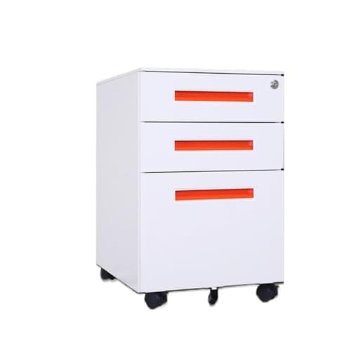 VHDY85KA Furniture Color Steel Mobile File Cabinet Under Desk Thick Storage Cabinet Three Drawers with Wheels Printer Stand(Orange)