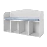 Ojseimchrl 4 Cube Storage Bookshelf, White Floor Standing Bookcase with Soft Cushion, 220Lbs Load Open Compartment Organizer for Living Room Bedroom Entryway, 40.16x11.42x23.03In