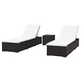 YUOGHRTFE 2 Pcs Poly Rattan Brown Sun Lounger Set with Table, Outdoor Adjustable Lounge Beds with Removable Cushions, Patio Poolside Furniture