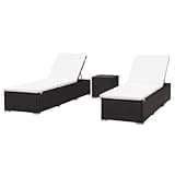 YUOGHRTFE 2 Pcs Poly Rattan Brown Sun Lounger Set with Table, Outdoor Adjustable Lounge Beds with Removable Cushions, Patio Poolside Furniture