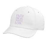 Mens Women Light Purple Faith High, Tolerance Low WHT Adjustable Printed Baseball Hat, White