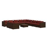 WDSAYREH 12 Piece Patio Lounge Set with Cushions, Brown Poly Rattan Modular Outdoor Sofa Set, Waterproof Patio Furniture for Garden