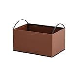 WANGHAI2024M Bookcases Iron and Leather Multipurpose Books Storage Box with Handles Record Organiser Crate(Brown)