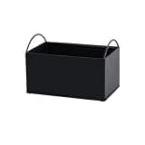 WANGHAI2024M Bookcases Iron and Leather Multipurpose Books Storage Box with Handles Record Organiser Crate(Black)