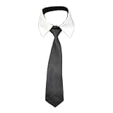 CATHATRR Campus Student Removable Faux Collar With Black Long Necktie Accent For Women Teens School Uniform Blouse Choker Detachable W