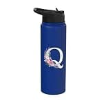 Monogram initial white letter Q, pink roses purple flowers Stainless Steel Insulated Water Bottle
