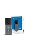 Ring Wired Doorbell (newest model), Wide-Angle Retinal 2K, up to 6x Enhanced Zoom, pair with Alexa or Ring Chime for in-home alerts, Speckled Gray