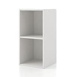 Homes: Inside + Out Apexa 2-Cube Storage Organizer Shelves, Stackable Wood Bookcase Fits Cubby Bins for Organization, Dorm Teen Room Decor & Home Office, White