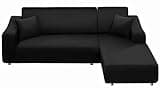 NAISI Couch Cover L Shape 2 Pieces Sofa Cover Soft Stretch Slipcovers with 2pcs Pillowcases Furniture Protector Sectional Couch Covers 3 Seater + 3 Seater(Black)