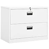 Makastle Lateral Filing Cabinet, White Steel, 2-Drawer Locking Office File Storage, 35.4" x 18.1" x 28.5", Floor Mount