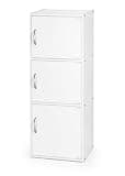 Hodedah 3 Door Storage Cabinet, Bookcase with Doors for Home Office, White