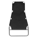 TUERYAFEK Folding Black Sun Lounger with Adjustable Backrest, 74.4 Inch Powder-Coated Steel Frame, Polyester Fabric Seat for Outdoor Yard or Beach