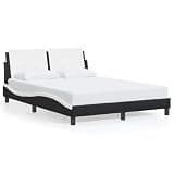 KPWENFBSL Full Bed Frame with Modern Wavy Side Design - Faux Leather Platform Bed Frame Black and White - Upholstered Headboard with Solid Wood Slat Support for Bedroom, No Box Spring Needed