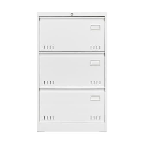 Beuiosda Lateral File Cabinet with Lock, 3 Drawers Metal Filing Cabinet for Home Office/Legal/Letter/A4, Storage Locker Horizontal File Cabinet for Home Office,School,Garage (3 Drawers, White)