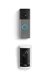 Ring Battery Doorbell (newest model), Speckled Gray with Outdoor Cam Pro, Plug-In White