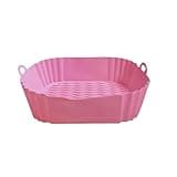 Silicone Air Fryer Pot Tray Reusable Square BBQ Barbecue Pad Plate Airfryer Oven Baking Mold Basket Pan For Kitchen(1pc 19cm pink)