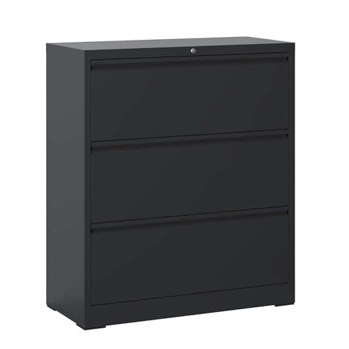 Heavy-Duty Metal Lateral File Cabinet with Lock - Lockable Filing Cabinet for Legal,Letter,A4,F4 Size Documents - Large Capacity Steel Office Storage Cabinet - Smooth Glide Drawers (Black,3-Drawer)