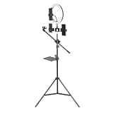Live Streaming Stand with Microphone Crossbar Tray Storage Rack Fill Light Photo Taking Floor Standing