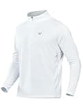 NORTHYARD Men's Quarter Zip Pullover Athletic Running 1/4 Zip Long Sleeve Pullovers Quick Dry Lightweight Tennis Gym Shirts White M