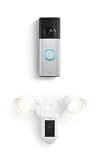 Ring Battery Doorbell Plus (newest model), Nickel Silver with Floodlight Cam Wired Plus, White