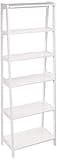 Amazon Basics 5-Tier Sturdy Rubberwood Ladder Bookshelf, Freestanding Storage Organizer Bookcase, Display Shelf for Small Space, White, 25.98" W x 74.48" H x 15.03" D