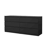 Furnifact Black 6-Drawer Double Dresser with Timeless Style, Metal Drawer Runners, Tip-Resistant Hardware, Spacious Storage, Durable Construction for Bedroom
