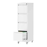 FOSTOKO 4 Drawers File Cabinet with Lock, Filing Cabient with Wheel, Steel Vertical Filing Storage Cabinet for Home Office, Heavy-Duty File Cabinets for Letters/Legal/A4 (Require Assembly, White)