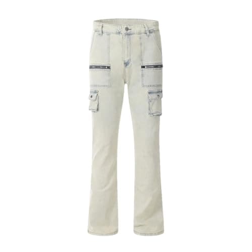 Men's Vintage Multi-Pocket Baggy Jeans Trousers Waist Light Blue XL