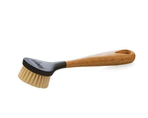Lodge 10 Inch Scrub Brush - Wood Handle for Comfortable Grip - Skillet Scrubber with Tough Nylon Bristles - Black