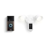 Ring Floodlight Cam Wired Plus, White with Ring Video Doorbell, Venetian Bronze