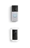 Ring Wired Doorbell Plus (newest model), Nickel Silver with Spotlight Cam, Battery (newest model), White