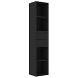 GHVBNMF Modern Tall Book Cabinet with 6 Shelves and Drawers, Matte Black Engineered Wood Bookshelf for Living Room and Office, Slim Standing Storage Display Rack, 11.8 x 14.2 x 67.3 Inches