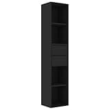 KGHFDVB Modern Book Cabinet with 4 Shelves and 2 Drawers, 14.2x11.8x67.3 Inches Black Engineered Wood Bookshelf for Home Office Storage
