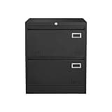 LANSEISTENJI Lockable Metal Lateral File Cabinet, Drawer Filing Cabinet Fits Legal, Letter, A4 & F4 Files for Home Office Storage (Black, 2)