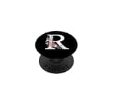 Monogram Initial White Letter R Pink Roses Purple sprigs PopSockets Adhesive PopGrip