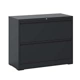 Daklpiw 2 Drawer Lateral File Cabinet with Lock Heavy Duty Large Metal Filing Cabinets Home Office White Locking Cabinets Wide Steel Cabinet for Legal/Letter Size,Assembly Required (Black)