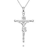 NORBU 925 Sterling Silver Crucifix Necklace for Women, 20 inch Chain Womens Cross Pendant Necklaces, Catholic Jesus Christian Jewelry Religious Gift for Her