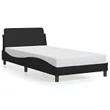 KPWENFBSL Twin Bed Frame with Headboard,Modern Matte Black Faux Leather Platform Bedframe with Hidden Storage, Rectangular Engineered Wood and Metal Mattress Foundation for Bedroom
