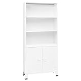 GHVBNMF White Metal Bookshelf, Industrial 5-Tier Steel Bookcase with 2 Doors, 71 Inch Tall Storage Cabinet for Home Office and Living Room, Durable Matte Finish, 31.5 x 12.6 x 70.9 Inches