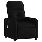 GKHPYURE Manual Recliner Chair with Vibration Massage, 6 Massage Points Black Fabric Reclining Armchair with Side Pocket, 135-Degree Tilt Wood and Metal Frame