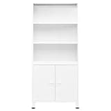 KGHFDVB Industrial Bookshelf White 31.5x12.6x70.9 Inches Steel Bookcase with Doors and Shelves for Home Office