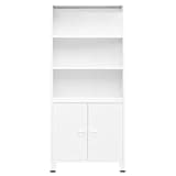KGHFDVB Industrial Bookshelf White 31.5x12.6x70.9 Inches Steel Bookcase with Doors and Shelves for Home Office