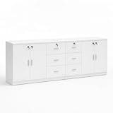 Yunhgft Wood Storage Cabinet, Modern Minimalist File Cabinet, Sliding Door Office Filing Cabinet, 240cm or 400cm Storage Solution, Four Doors, six Drawers, White