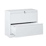 Kiwaou 2-Drawer Lateral File Cabinet with Lock, White Metal Filing Cabinet for Legal/Letter/A4/F4 Size, Home Office Storage