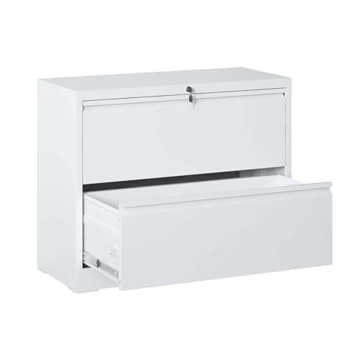 EGJYZJNZ Lateral File Cabinet 2 Drawer, Metal Filing Cabinet with Lock, Lockable File Cabinet for Home Office, Steel Storage for Legal/Letter/A4/F4 Size (White)