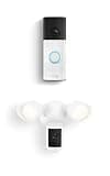 Ring Battery Doorbell (newest model), Speckled White with Floodlight Cam, Wired (newest model), White