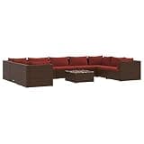 TUERYAFEK 10 Piece Patio Lounge Set with Cushions, Brown Poly Rattan Modular Outdoor Seating with Powder-Coated Steel Frame