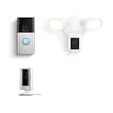Ring Floodlight Cam Wired Pro, White with Ring Battery Doorbell Plus and All-new Ring Indoor Cam, White