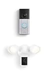 Ring Wired Doorbell Plus (newest model), Nickel Silver with Floodlight Cam, Wired (newest model), White